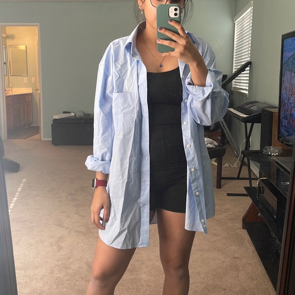 light blue cover up dress shirt